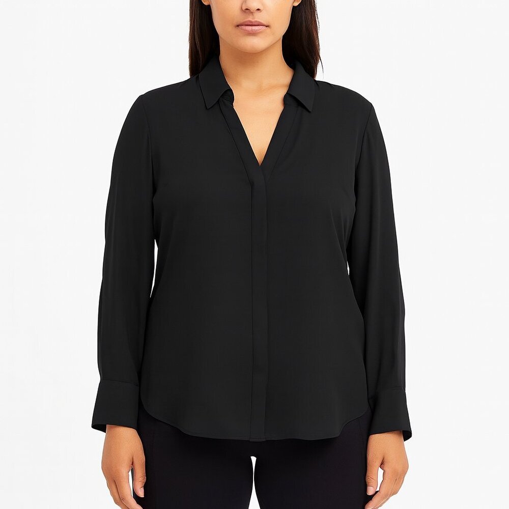 Liz Claiborne Black Long Sleeve V-Neck Blouse Relaxed Fit XL